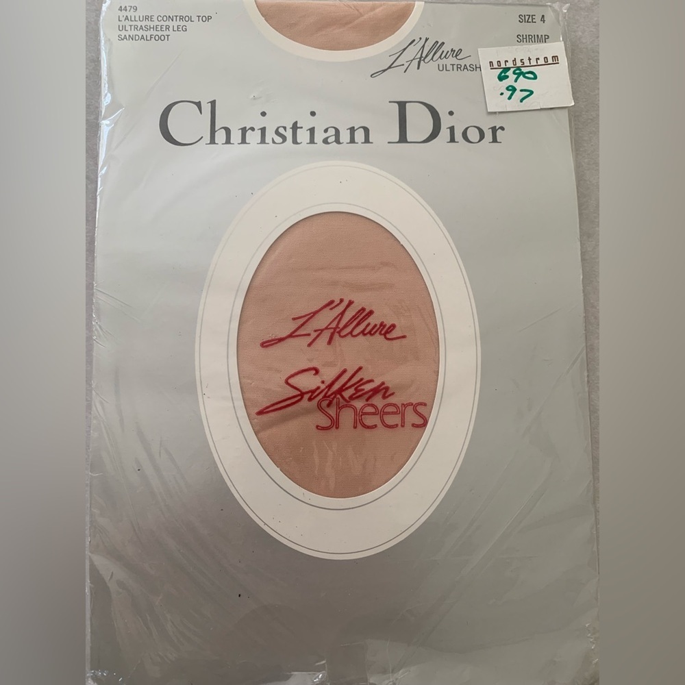 vintage package of Christian Dior L'Allure Silken Sheers pantyhose Shrimp color